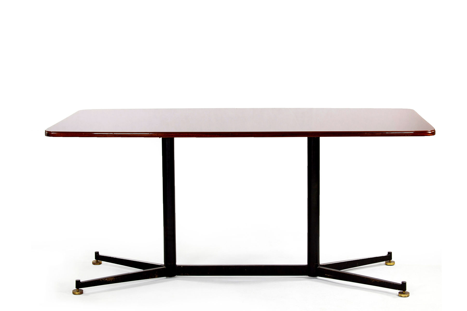 Tisch mit rostbrauer Glasplatte Metallbeine